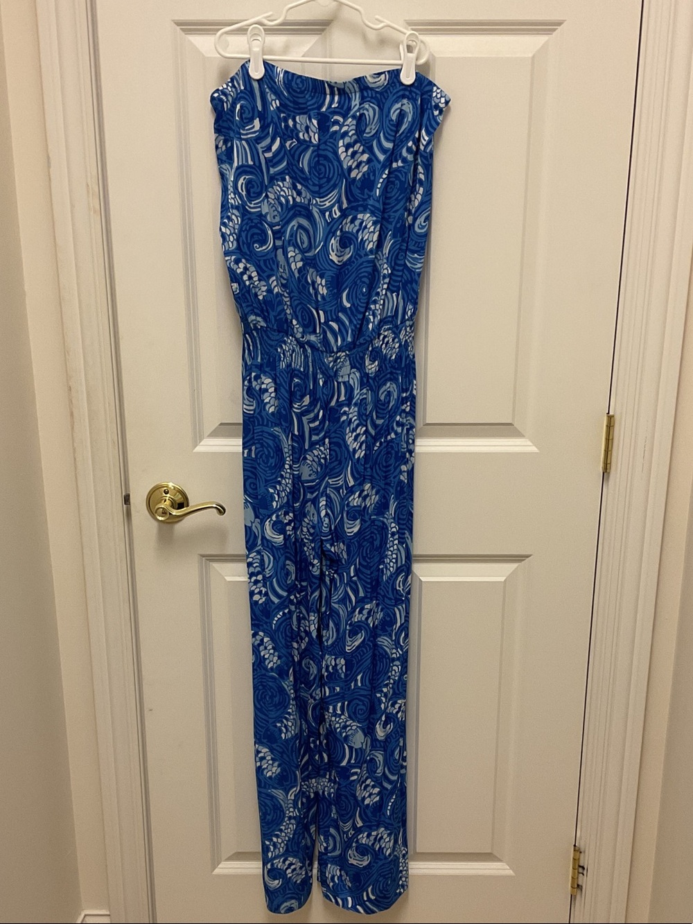 Lilly Pulitzer Blue and White Strapless Jumpsuit